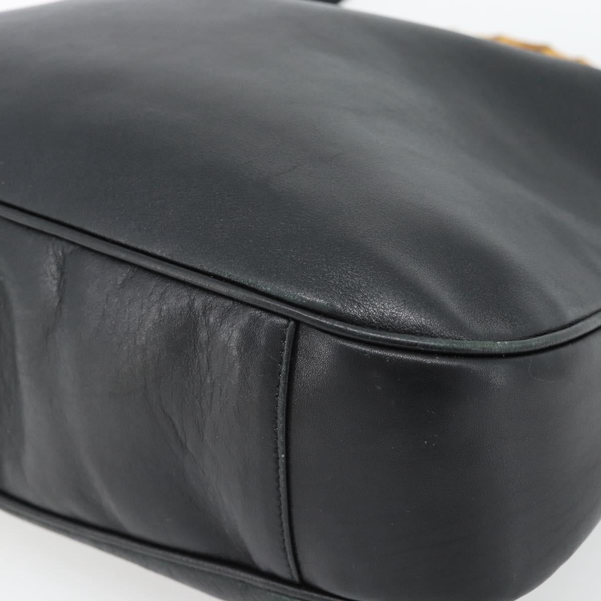 GUCCI Bamboo Hand Bag Leather 2way Black Gold 001 1577 1781 Auth 182389
