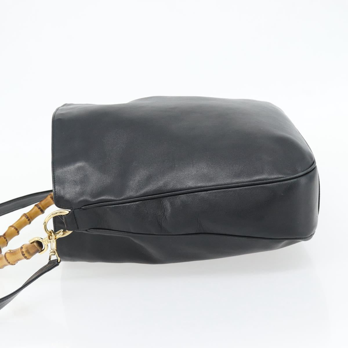 GUCCI Bamboo Hand Bag Leather 2way Black Gold 001 1577 1781 Auth 182389