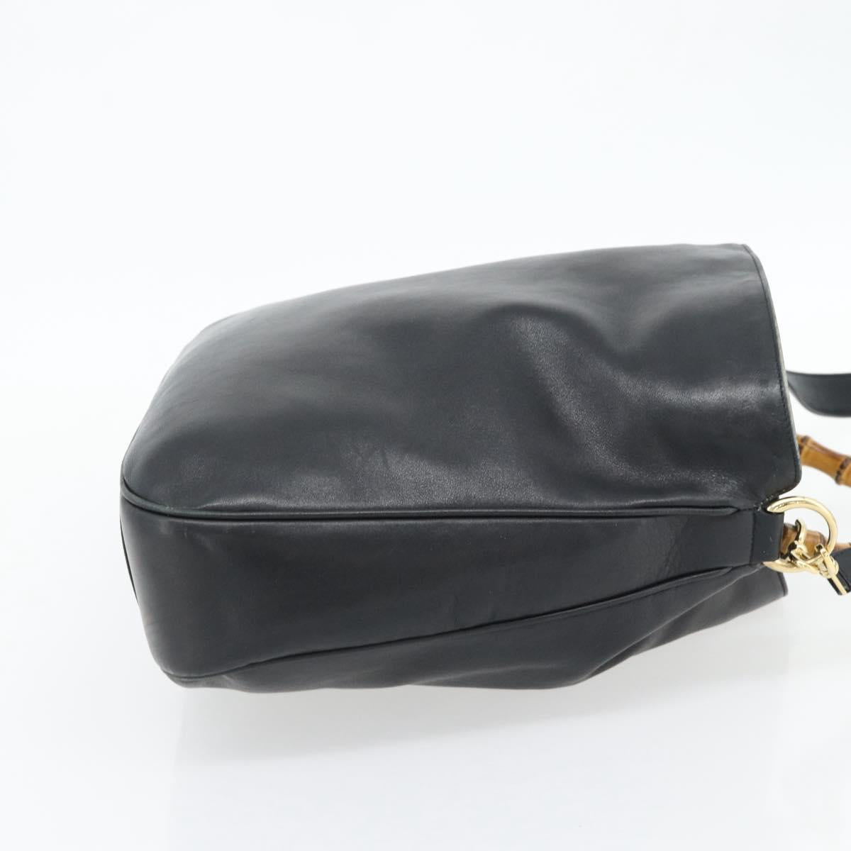 GUCCI Bamboo Hand Bag Leather 2way Black Gold 001 1577 1781 Auth 182389