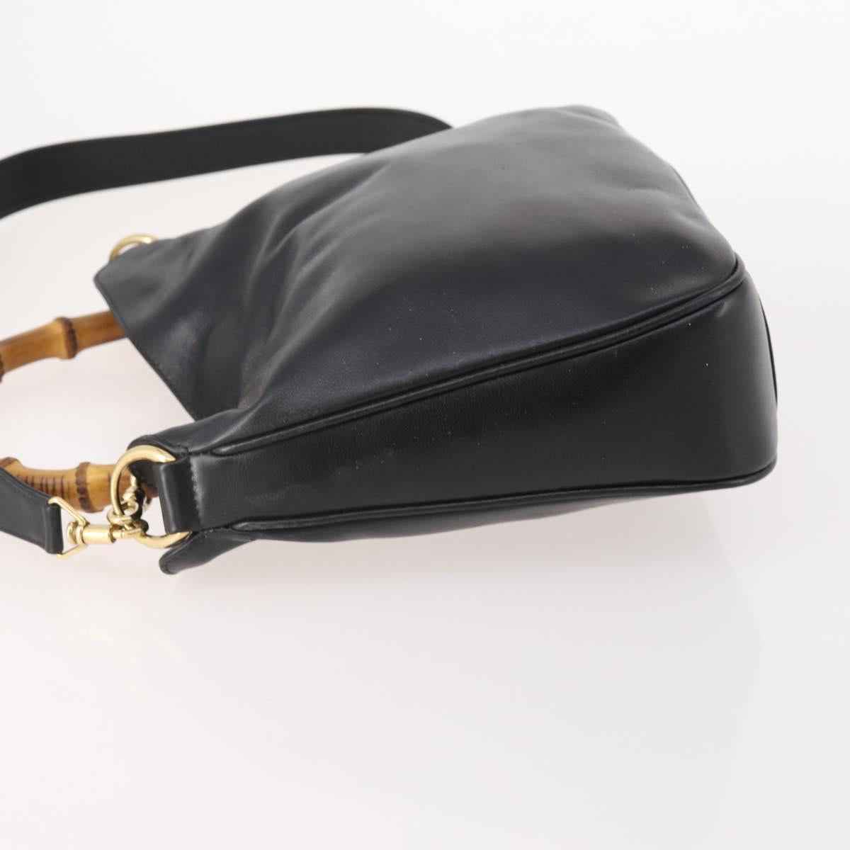 GUCCI Bamboo Hand Bag Leather 2way Black Gold 001 1705 1638 Auth 182390