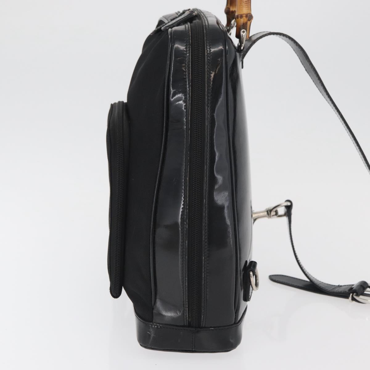 GUCCI Bamboo Shoulder Bag Patent Black Silver 003 2058 0059 5 Auth 182394