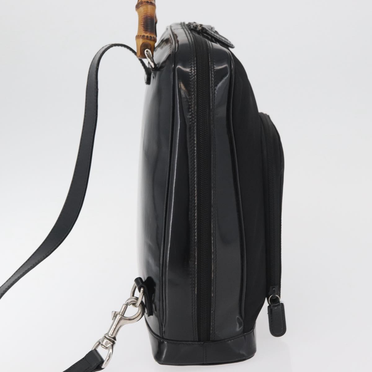 GUCCI Bamboo Shoulder Bag Patent Black Silver 003 2058 0059 5 Auth 182394