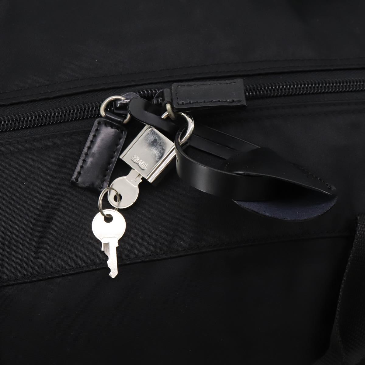 PRADA Boston Bag Nylon 2way Black Silver B4651 Auth 182395A