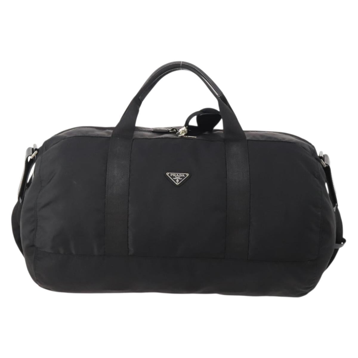 PRADA Boston Bag Nylon 2way Black Silver B4651 Auth 182395A