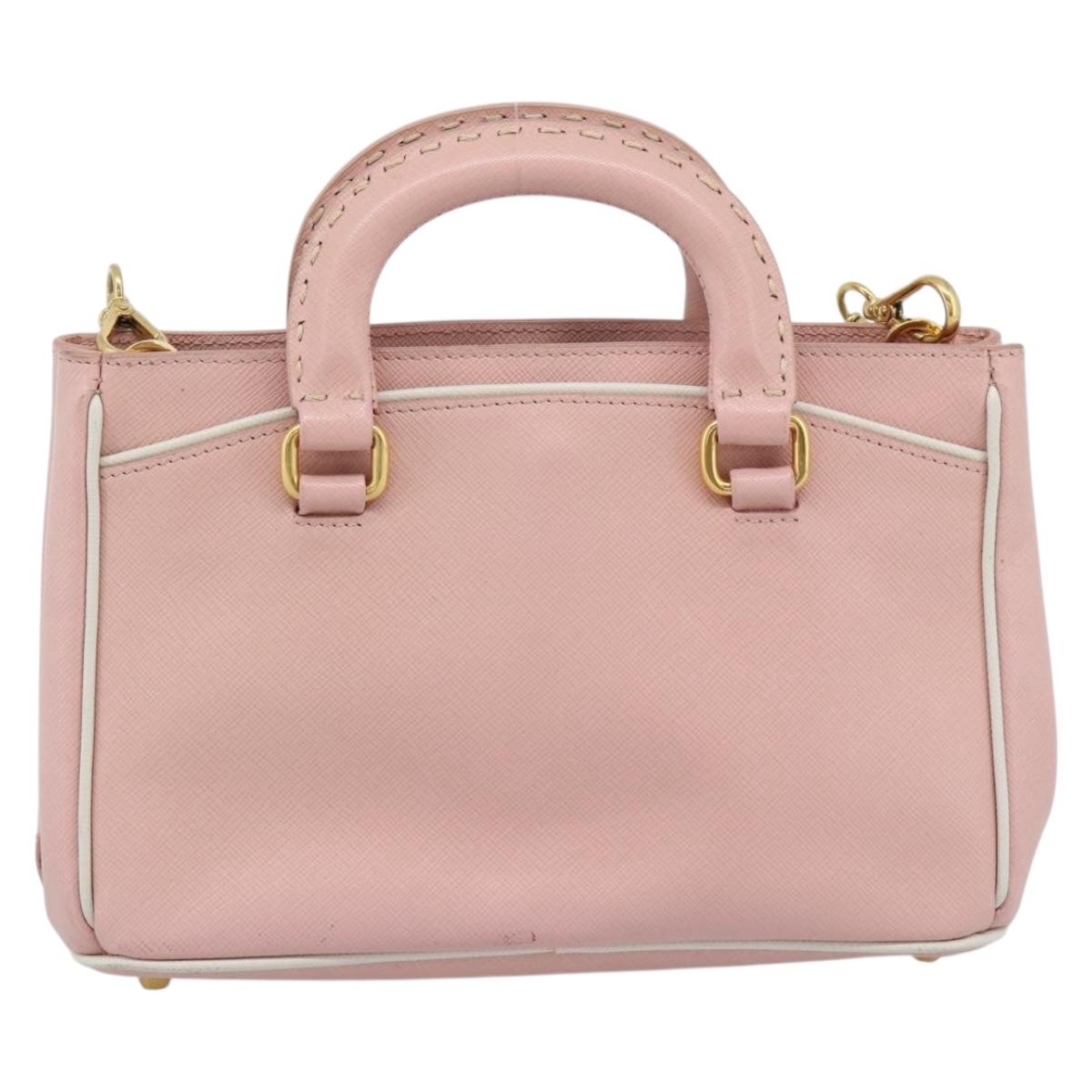 PRADA Hand Bag Safiano leather 2way Pink Gold Auth 182396