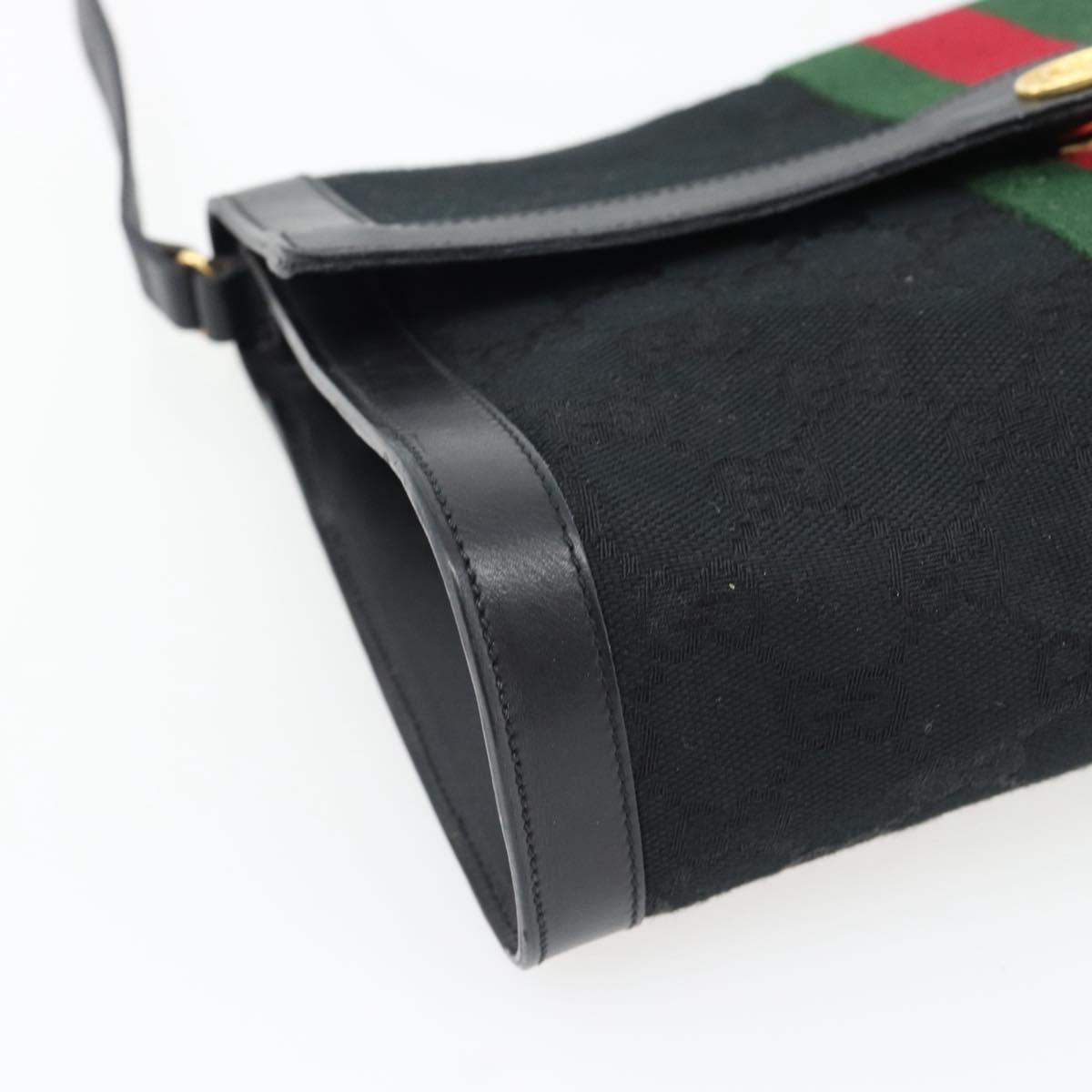 GUCCI GG Canvas Web Sherry Line Shoulder Bag Black Gold Red Auth 182398