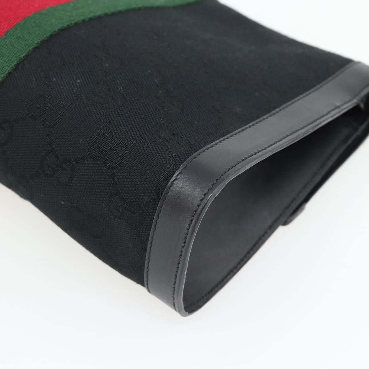 GUCCI GG Canvas Web Sherry Line Shoulder Bag Black Gold Red Auth 182398