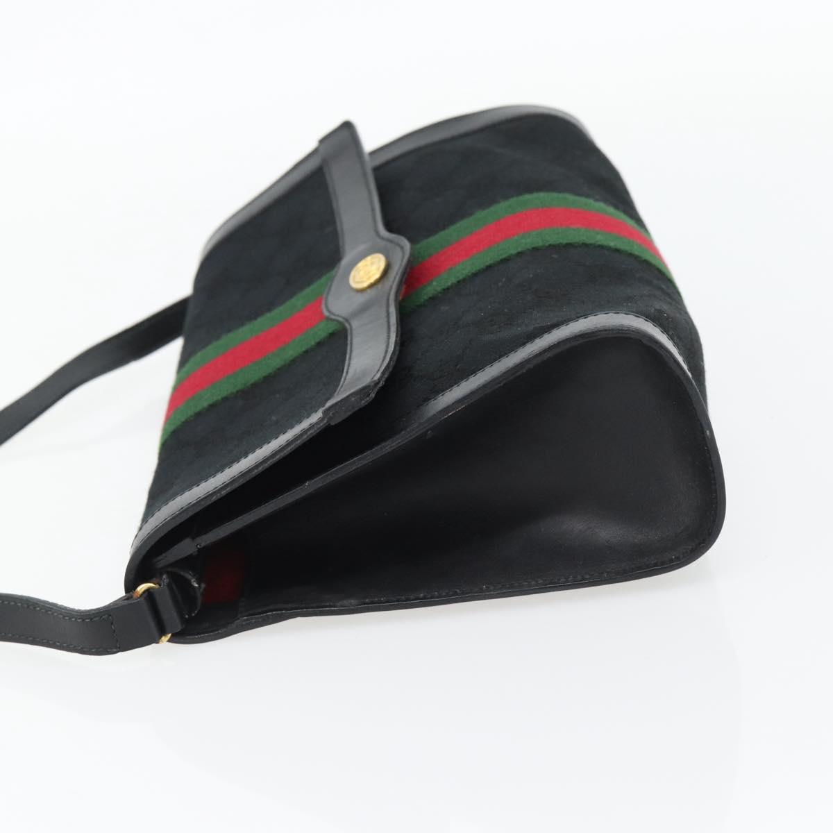 GUCCI GG Canvas Web Sherry Line Shoulder Bag Black Gold Red Auth 182398