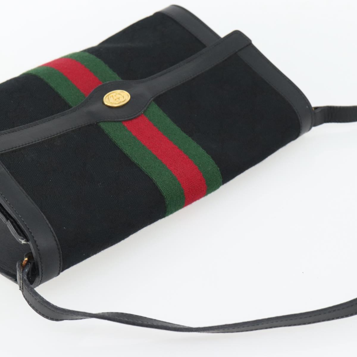 GUCCI GG Canvas Web Sherry Line Shoulder Bag Black Gold Red Auth 182398
