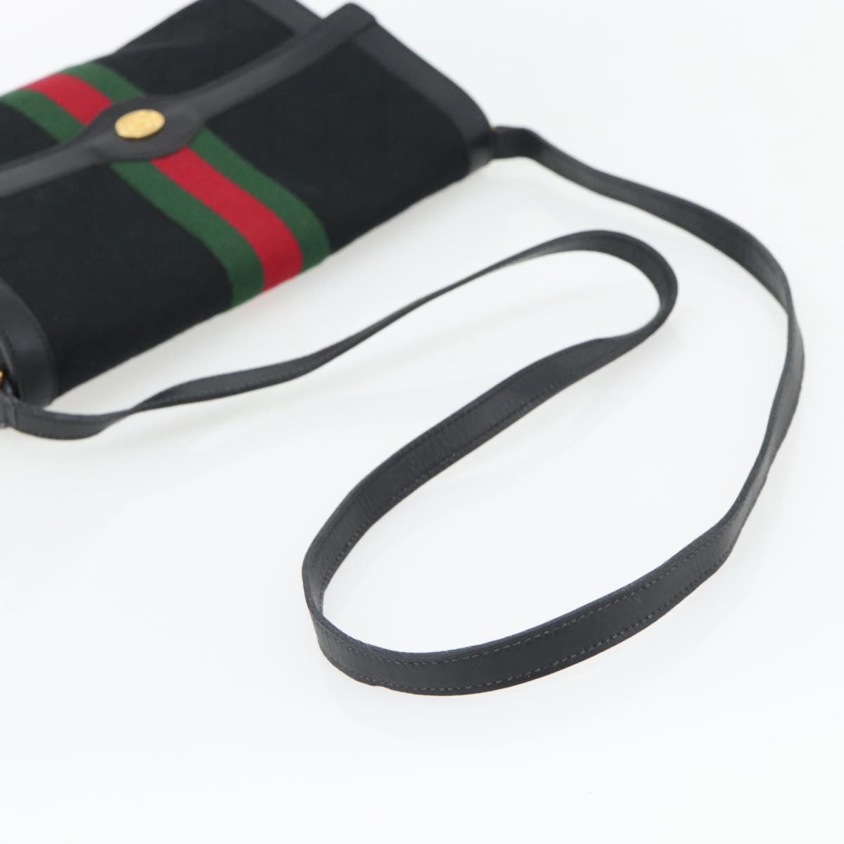 GUCCI GG Canvas Web Sherry Line Shoulder Bag Black Gold Red Auth 182398