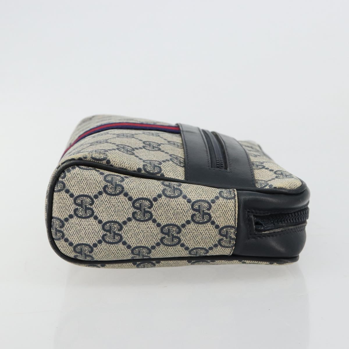 GUCCI GG Supreme Sherry Line Clutch Bag PVC Navy Red Auth 182400