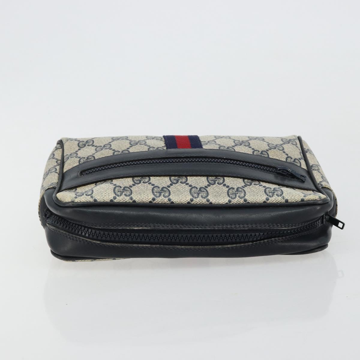 GUCCI GG Supreme Sherry Line Clutch Bag PVC Navy Red Auth 182400