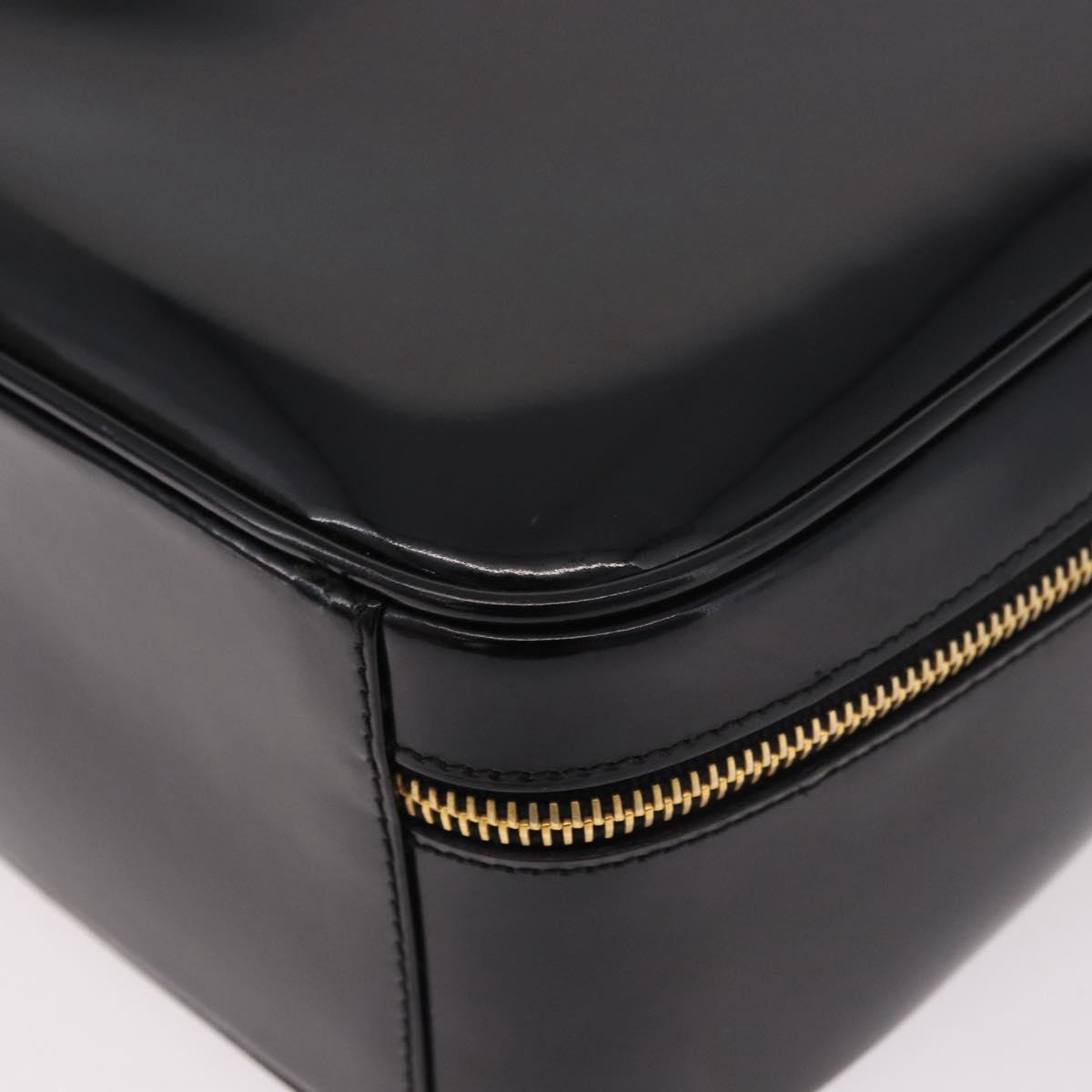 GUCCI Bamboo Vanity Hand Bag Patent leather 2way Black Gold Auth 182401