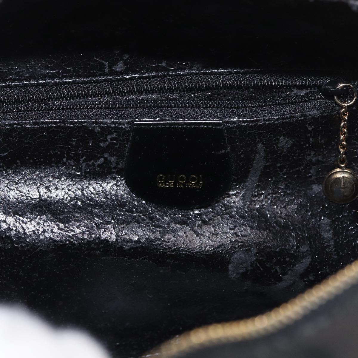 GUCCI Bamboo Vanity Hand Bag Patent leather 2way Black Gold Auth 182401