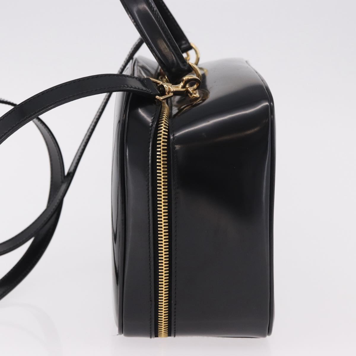 GUCCI Bamboo Vanity Hand Bag Patent leather 2way Black Gold Auth 182401