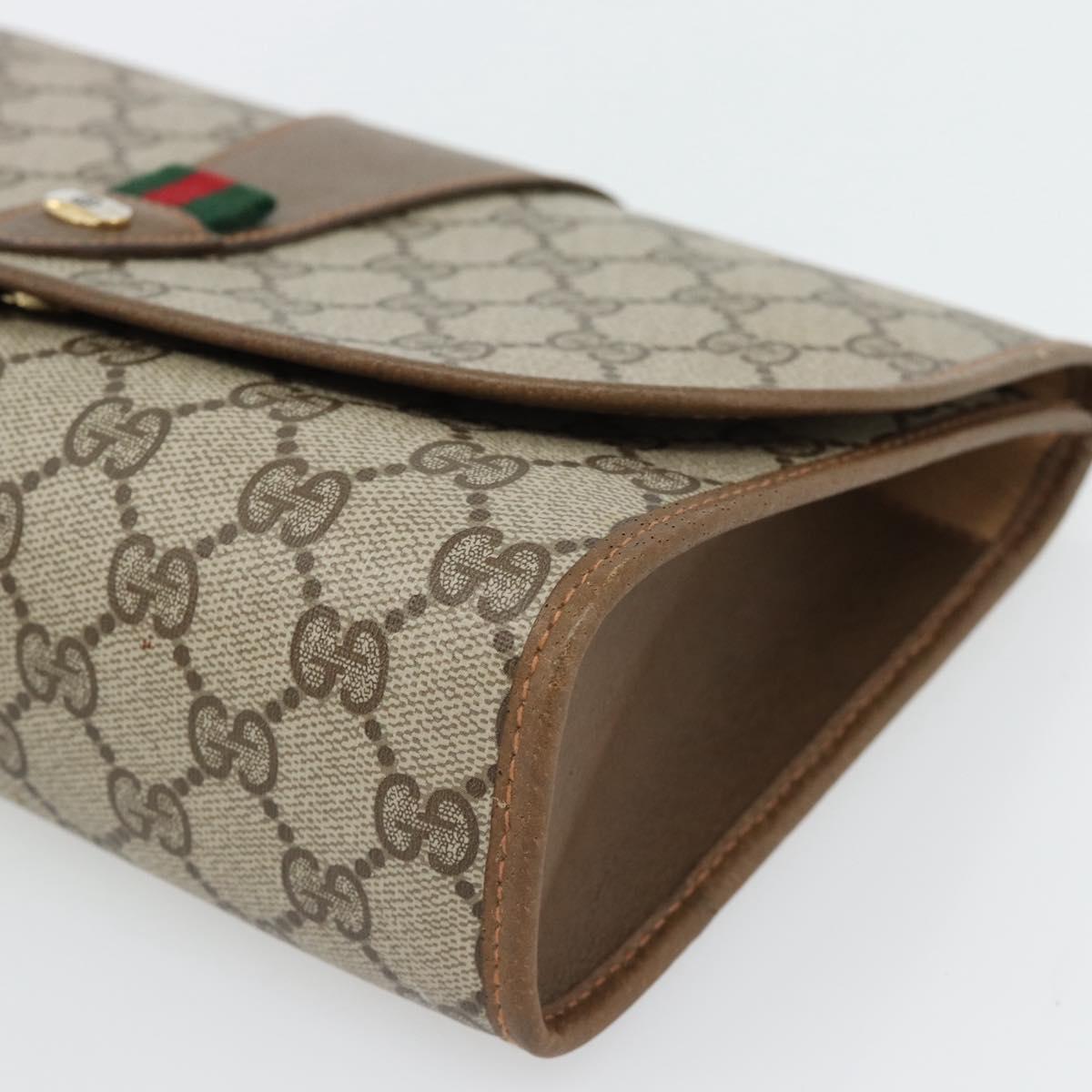 GUCCI GG Supreme Web Sherry Line Clutch Bag PVC Beige Red 89 01 030 Auth 182405