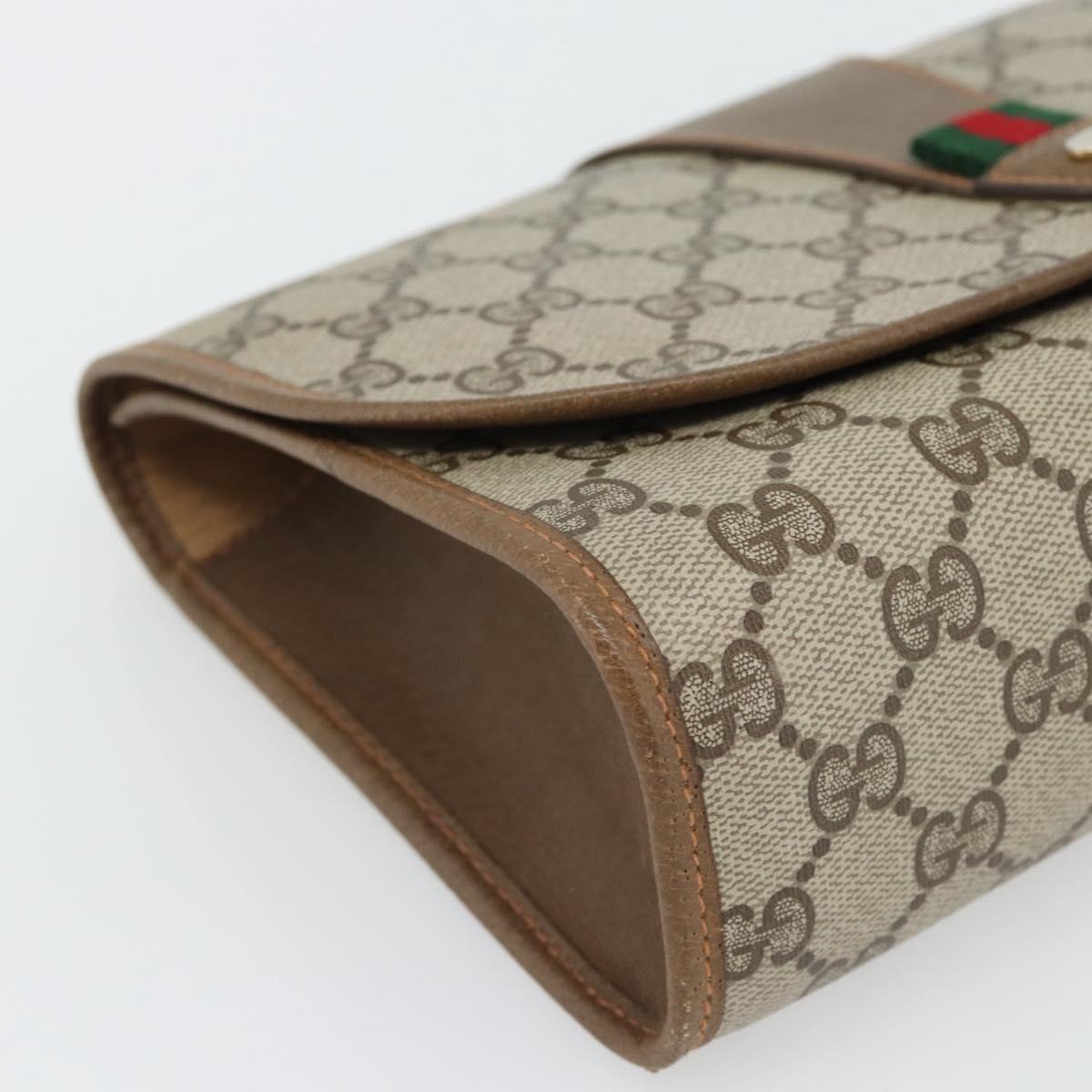 GUCCI GG Supreme Web Sherry Line Clutch Bag PVC Beige Red 89 01 030 Auth 182405