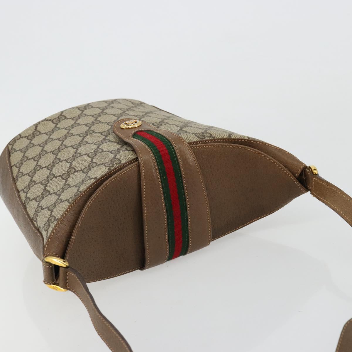 GUCCI GG Supreme Web Sherry Line Bag PVC Beige Gold 904 02 081 Auth 182411