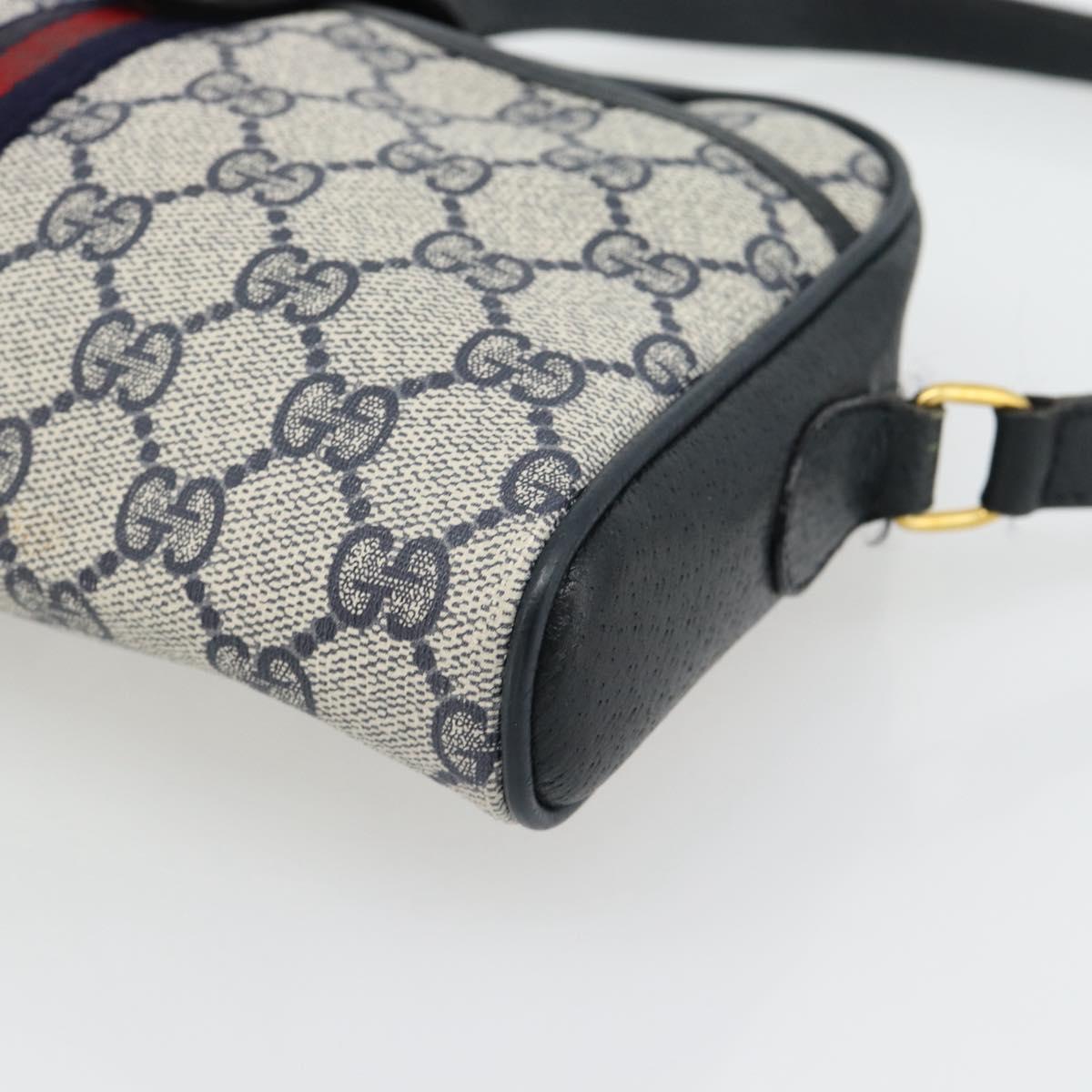 GUCCI GG Supreme Sherry Line Shoulder Bag PVC Navy Gold Auth 182412
