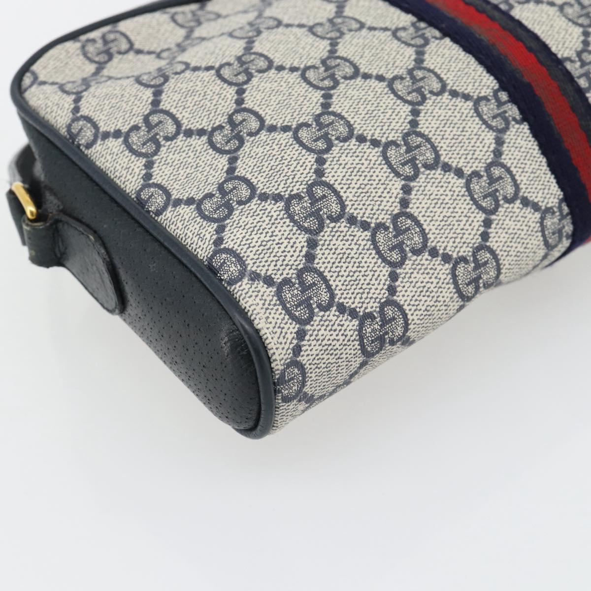 GUCCI GG Supreme Sherry Line Shoulder Bag PVC Navy Gold Auth 182412