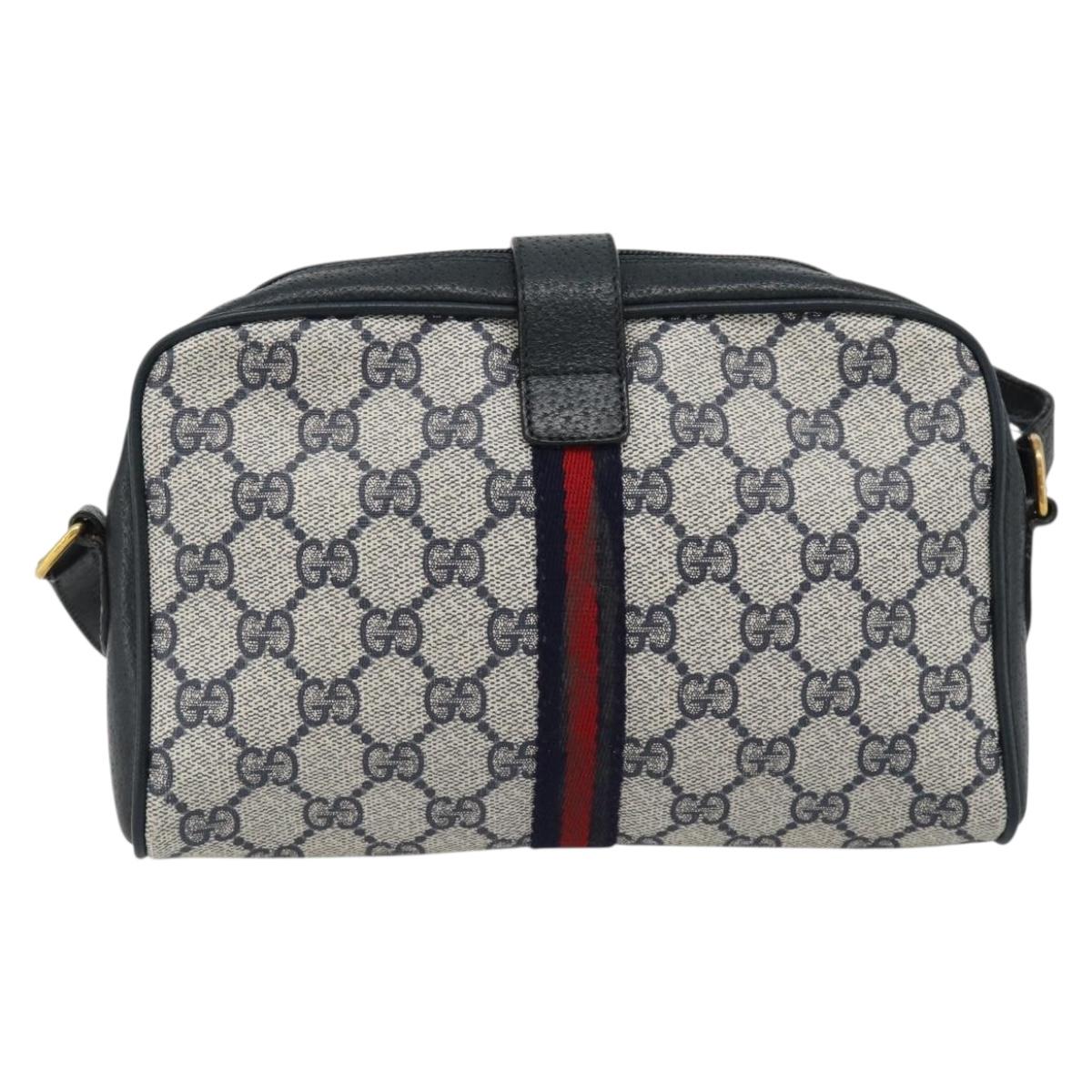 GUCCI GG Supreme Sherry Line Shoulder Bag PVC Navy Gold Auth 182412