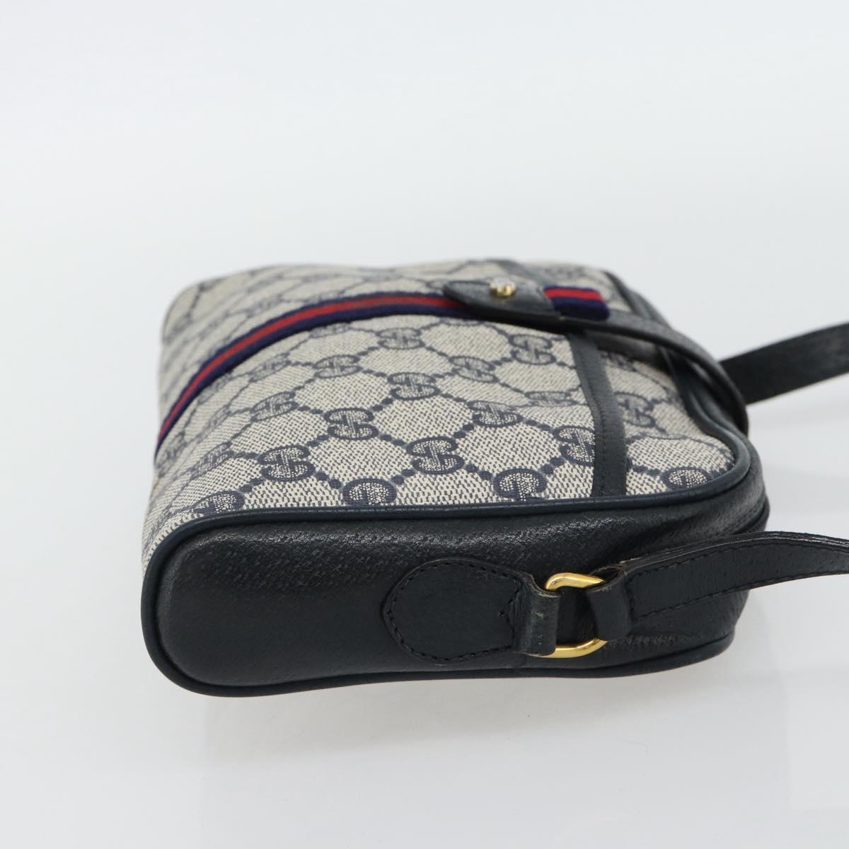 GUCCI GG Supreme Sherry Line Shoulder Bag PVC Navy Gold Auth 182412