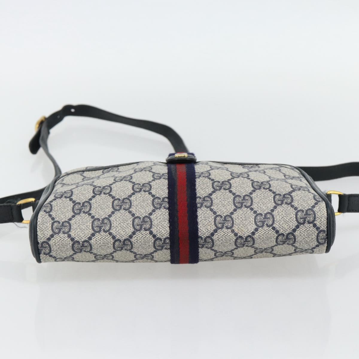 GUCCI GG Supreme Sherry Line Shoulder Bag PVC Navy Gold Auth 182412