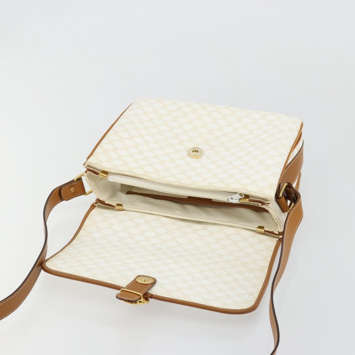 CELINE Macadam Canvas Shoulder Bag PVC Leather White Gold Auth 182418A