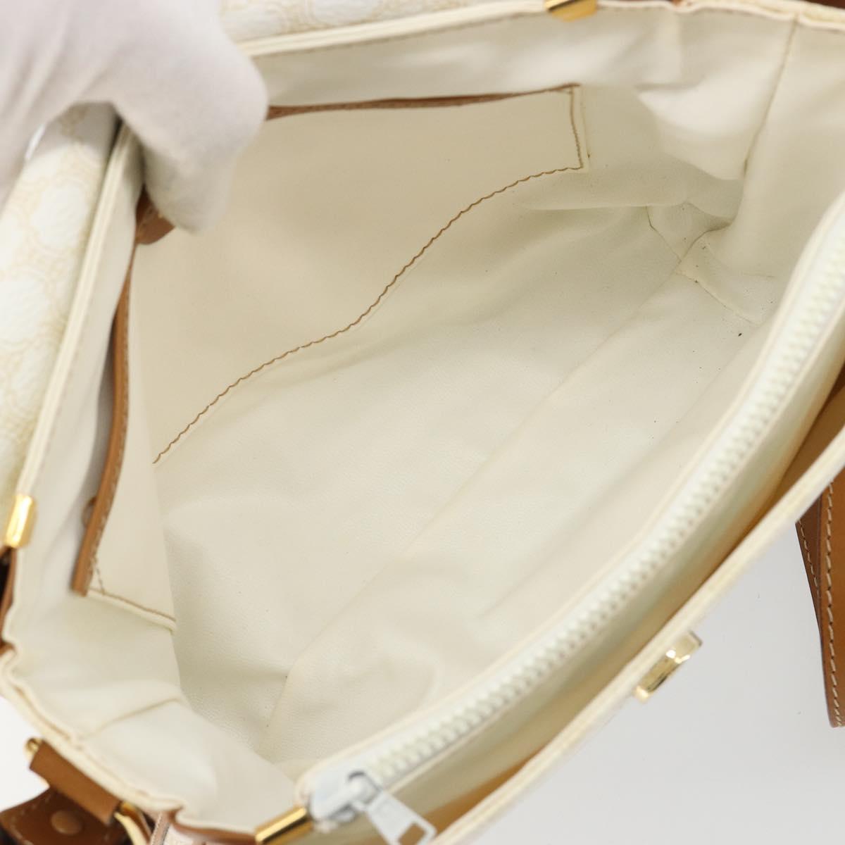 CELINE Macadam Canvas Shoulder Bag PVC Leather White Gold Auth 182418A