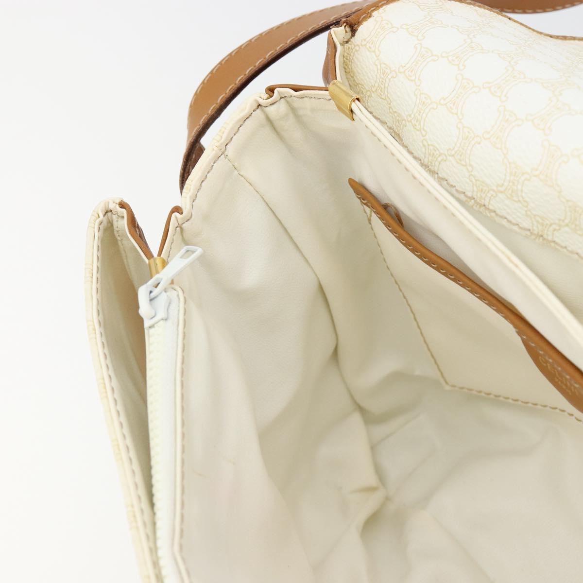 CELINE Macadam Canvas Shoulder Bag PVC Leather White Gold Auth 182418A