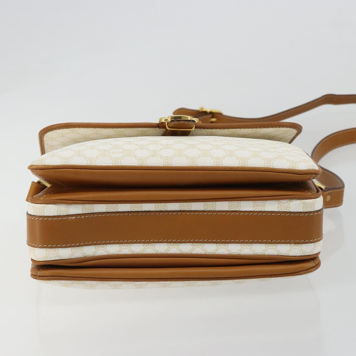 CELINE Macadam Canvas Shoulder Bag PVC Leather White Gold Auth 182418A