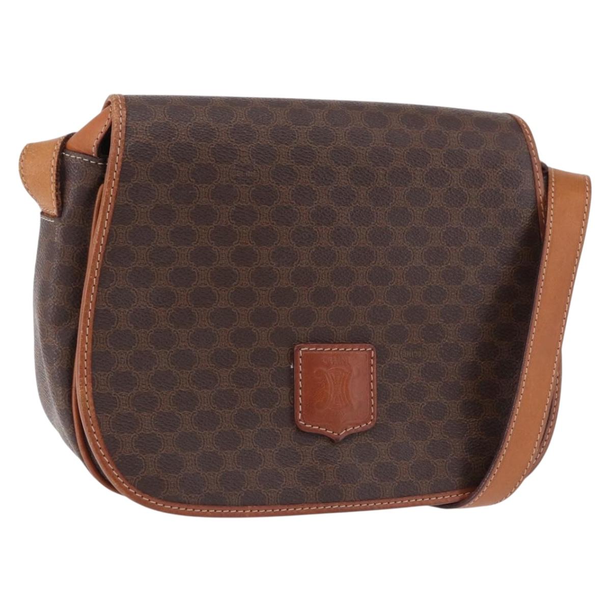 CELINE Macadam Canvas Shoulder Bag PVC Leather Brown Gold Auth 182419