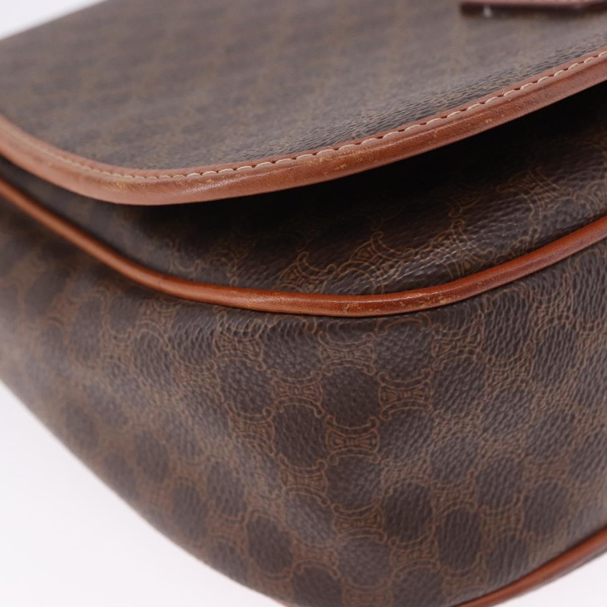 CELINE Macadam Canvas Shoulder Bag PVC Leather Brown Gold Auth 182419