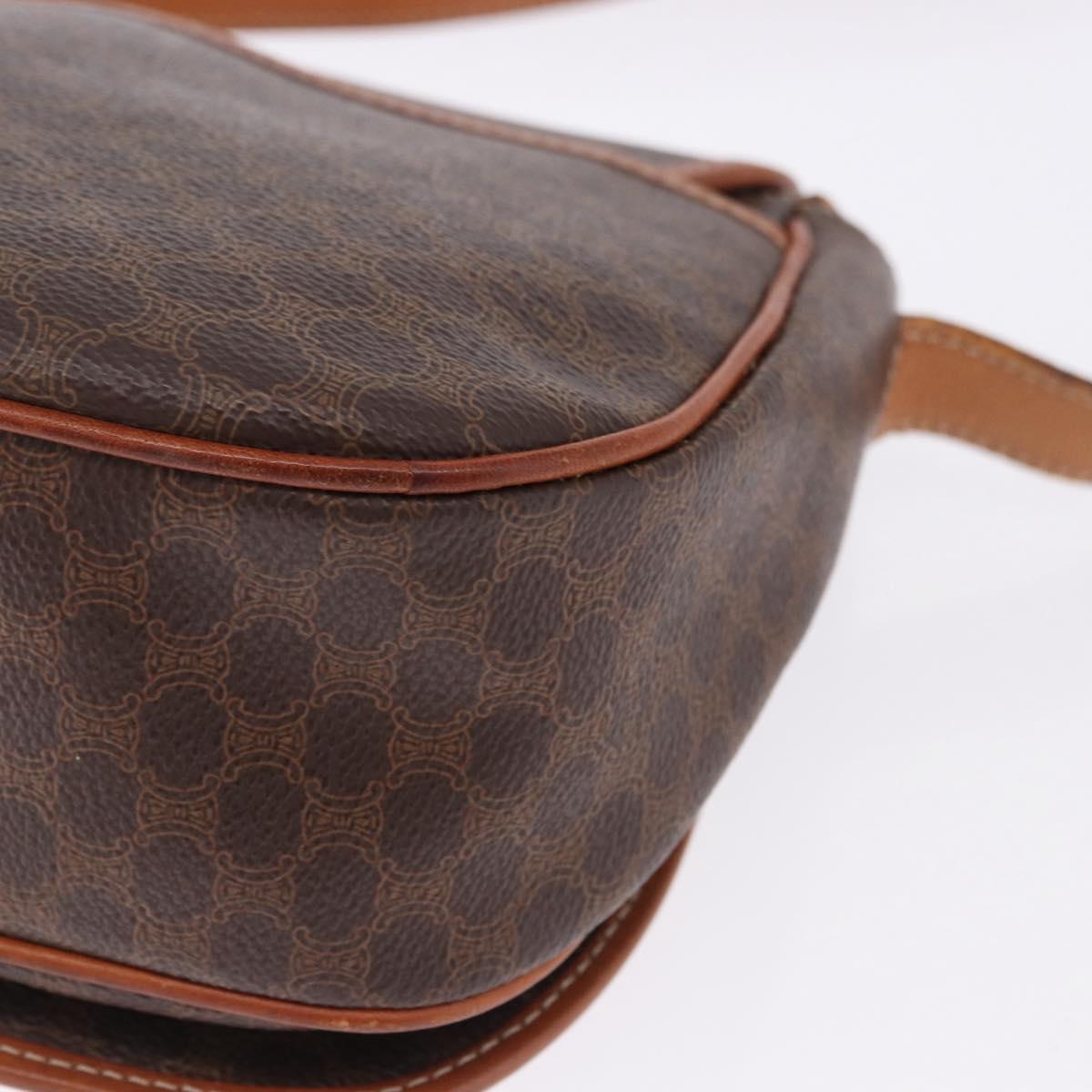 CELINE Macadam Canvas Shoulder Bag PVC Leather Brown Gold Auth 182419