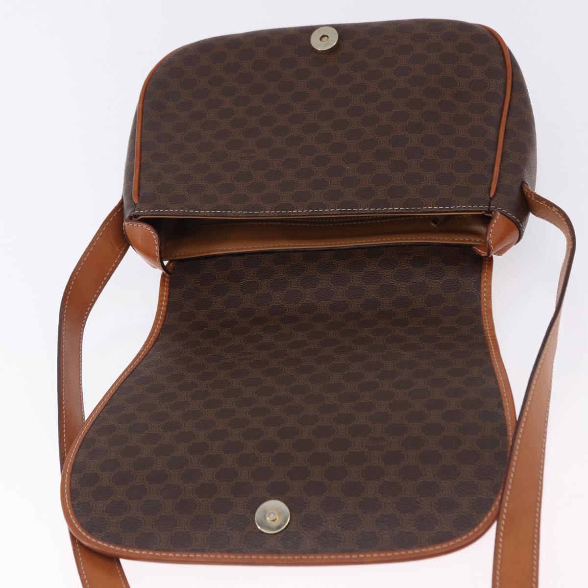 CELINE Macadam Canvas Shoulder Bag PVC Leather Brown Gold Auth 182419