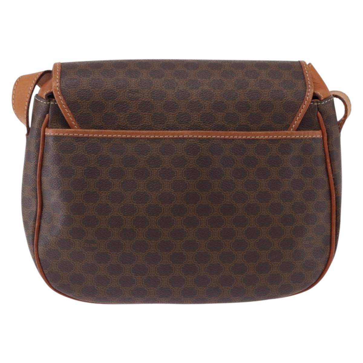 CELINE Macadam Canvas Shoulder Bag PVC Leather Brown Gold Auth 182419