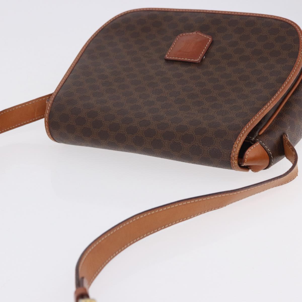 CELINE Macadam Canvas Shoulder Bag PVC Leather Brown Gold Auth 182419