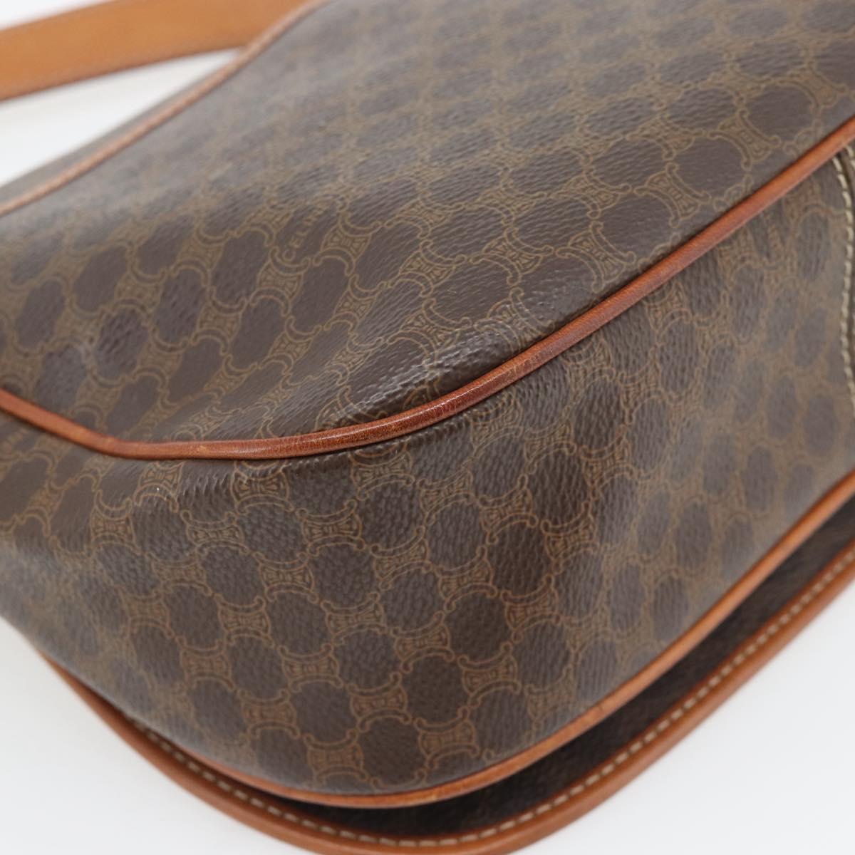 CELINE Macadam Canvas Shoulder Bag PVC Leather Brown Gold Auth 182419A
