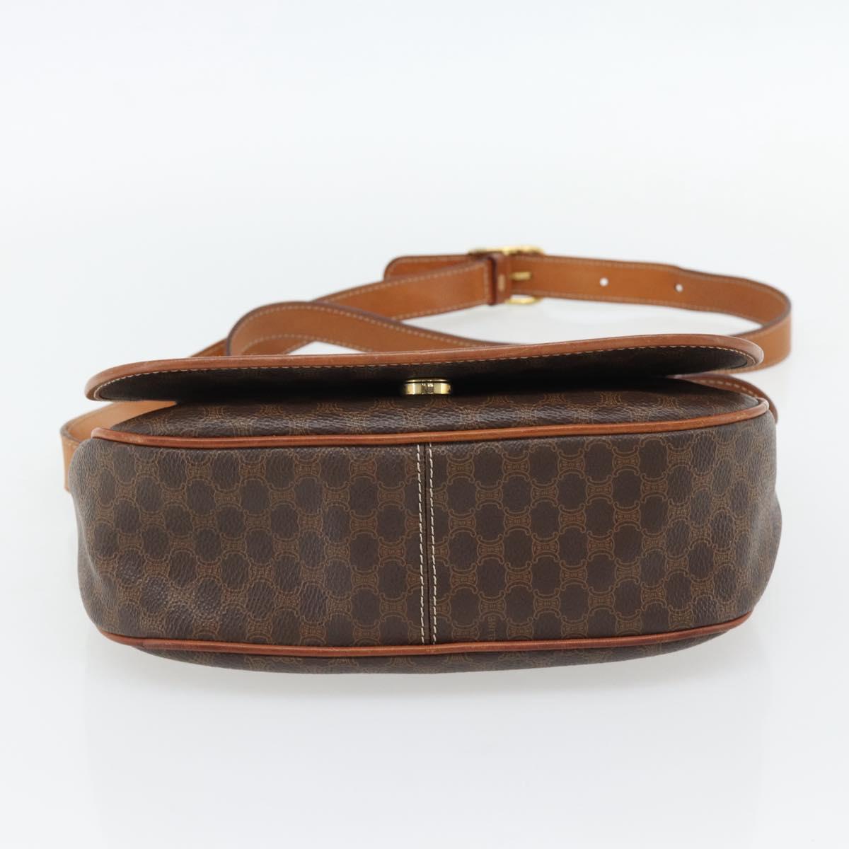 CELINE Macadam Canvas Shoulder Bag PVC Leather Brown Gold Auth 182419A