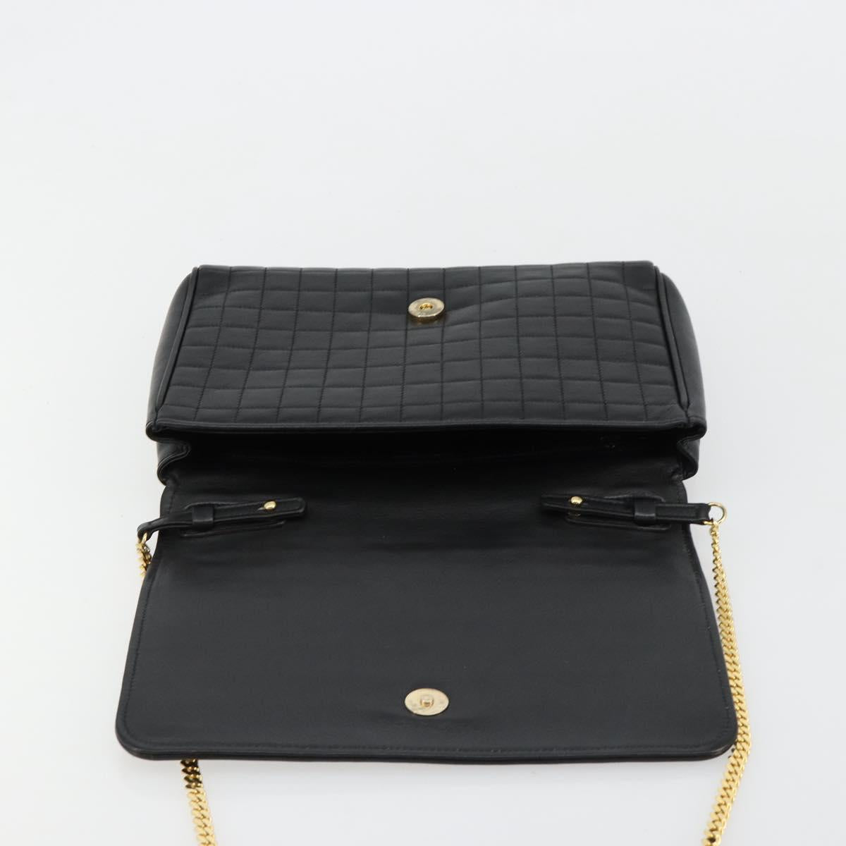 CELINE Chain Shoulder Bag Leather Black Gold Auth 182421V
