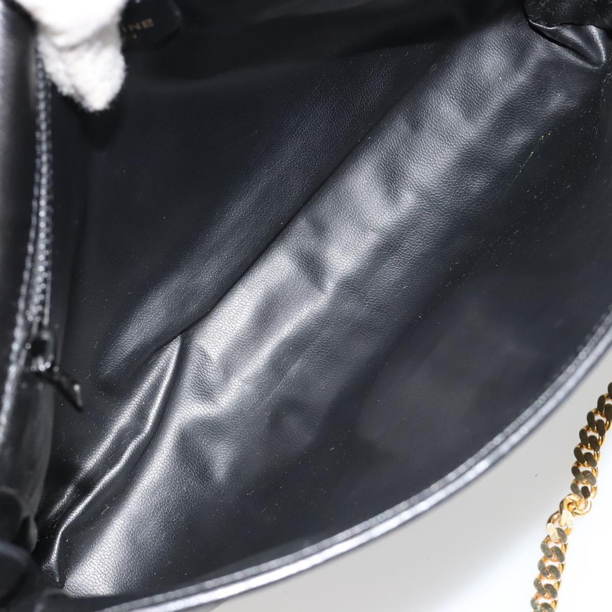 CELINE Chain Shoulder Bag Leather Black Gold Auth 182421V