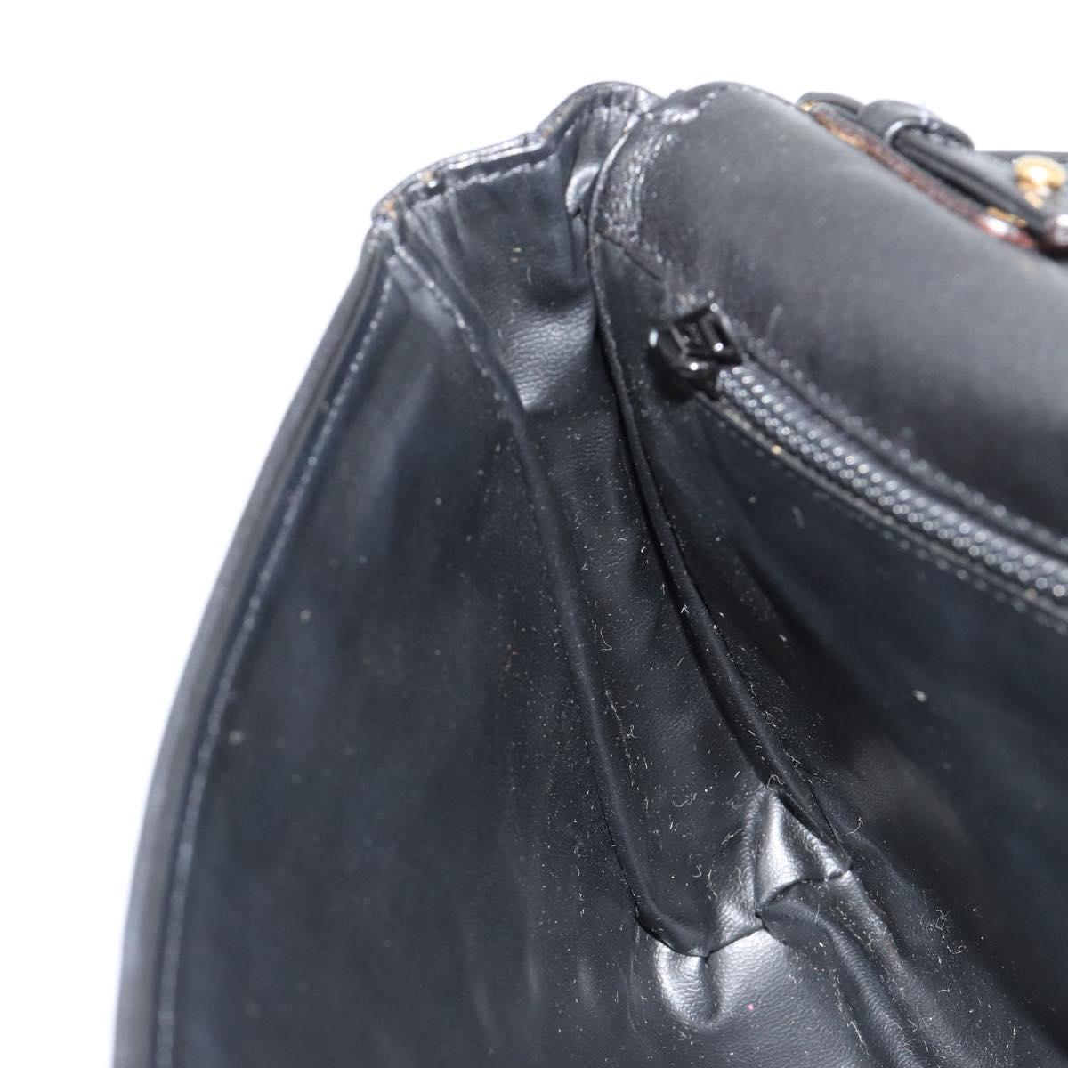 CELINE Chain Shoulder Bag Leather Black Gold Auth 182421V