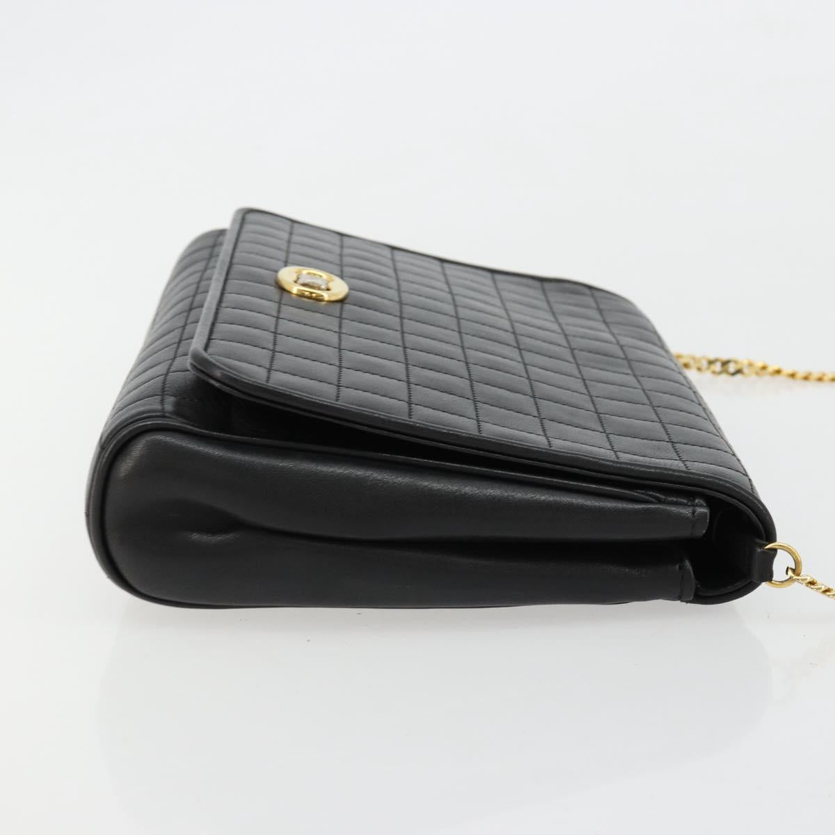 CELINE Chain Shoulder Bag Leather Black Gold Auth 182421V