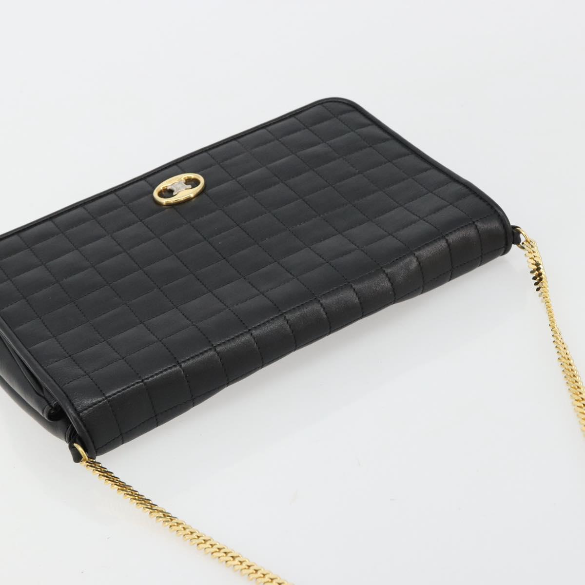 CELINE Chain Shoulder Bag Leather Black Gold Auth 182421V