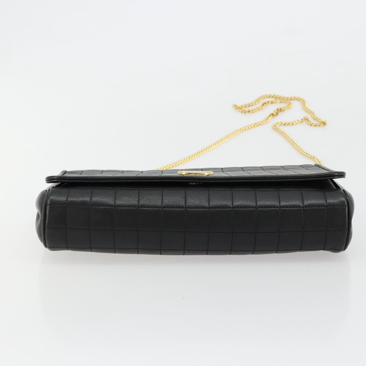 CELINE Chain Shoulder Bag Leather Black Gold Auth 182421V