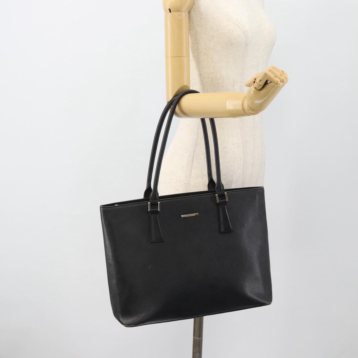 BURBERRY Tote Bag Leather Black Silver Auth 182424