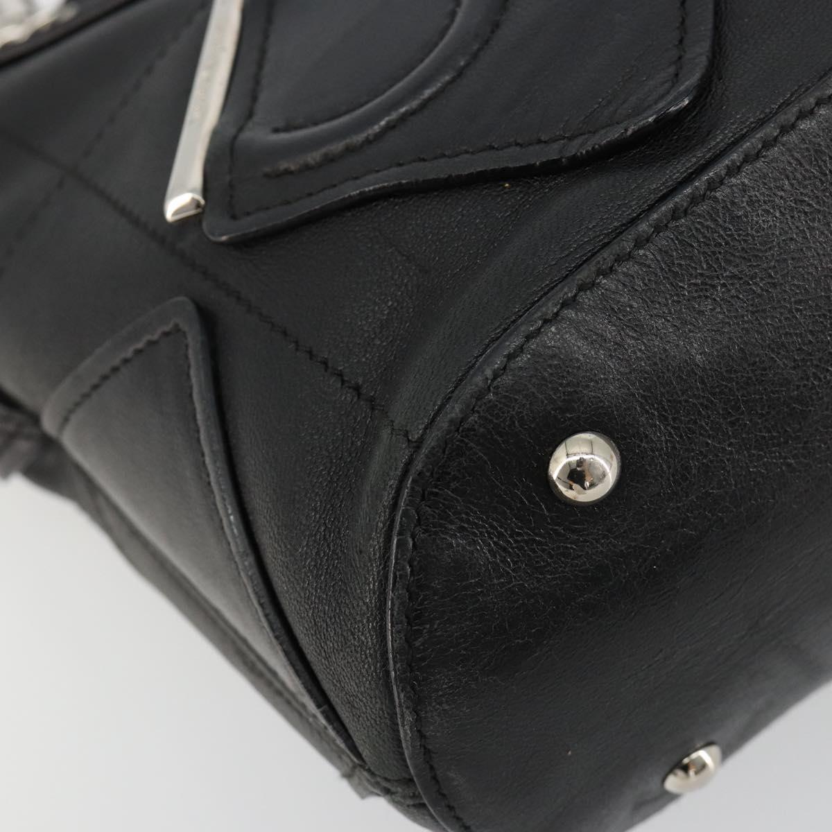Salvatore Ferragamo Hand Bag Leather Black Silver Auth 182426
