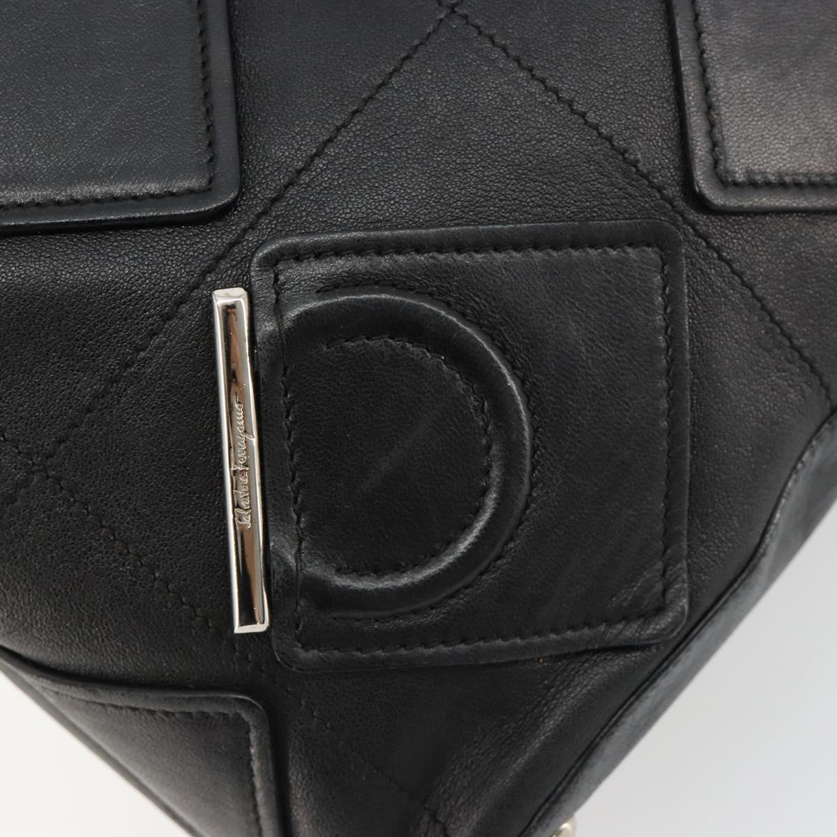 Salvatore Ferragamo Hand Bag Leather Black Silver Auth 182426