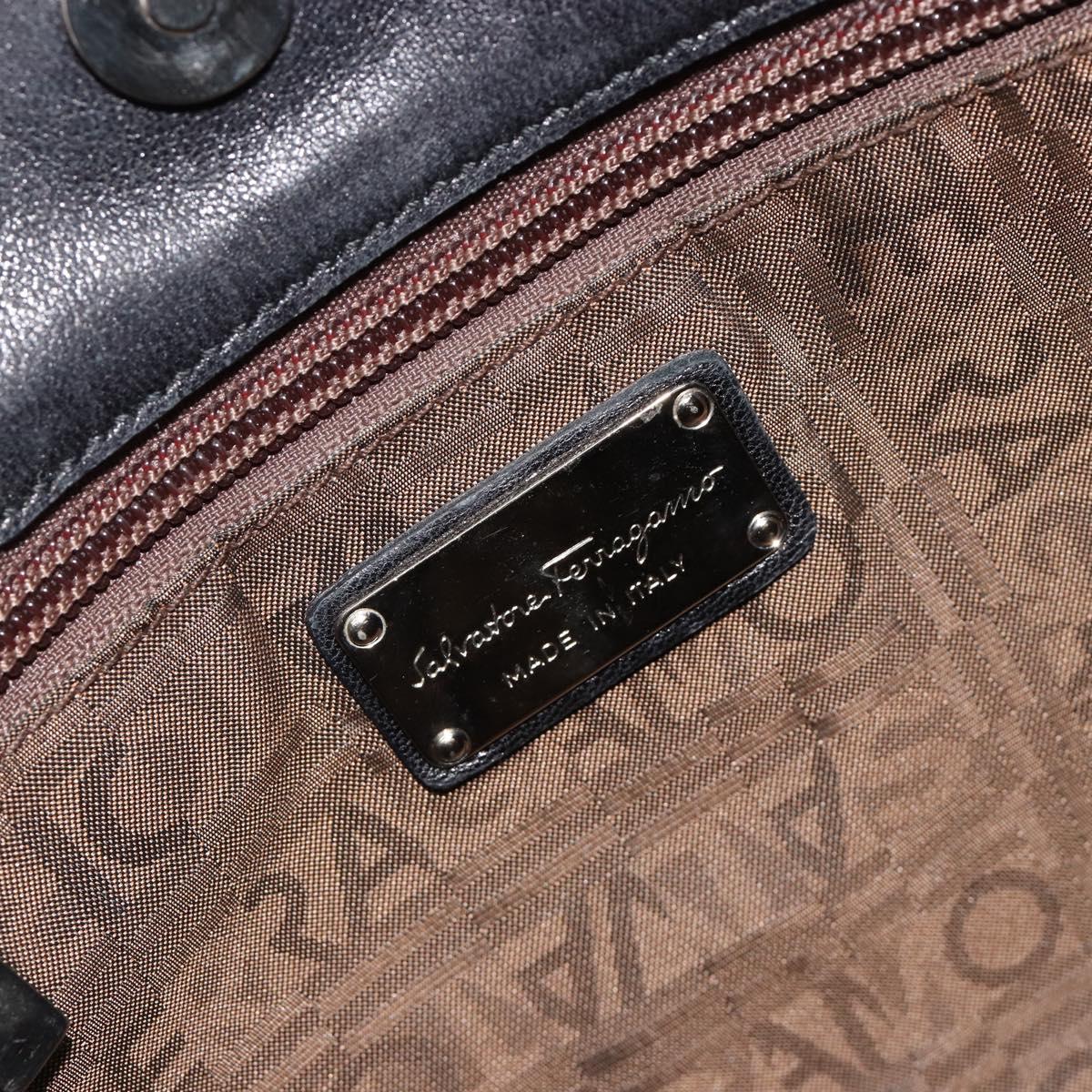 Salvatore Ferragamo Hand Bag Leather Black Silver Auth 182426