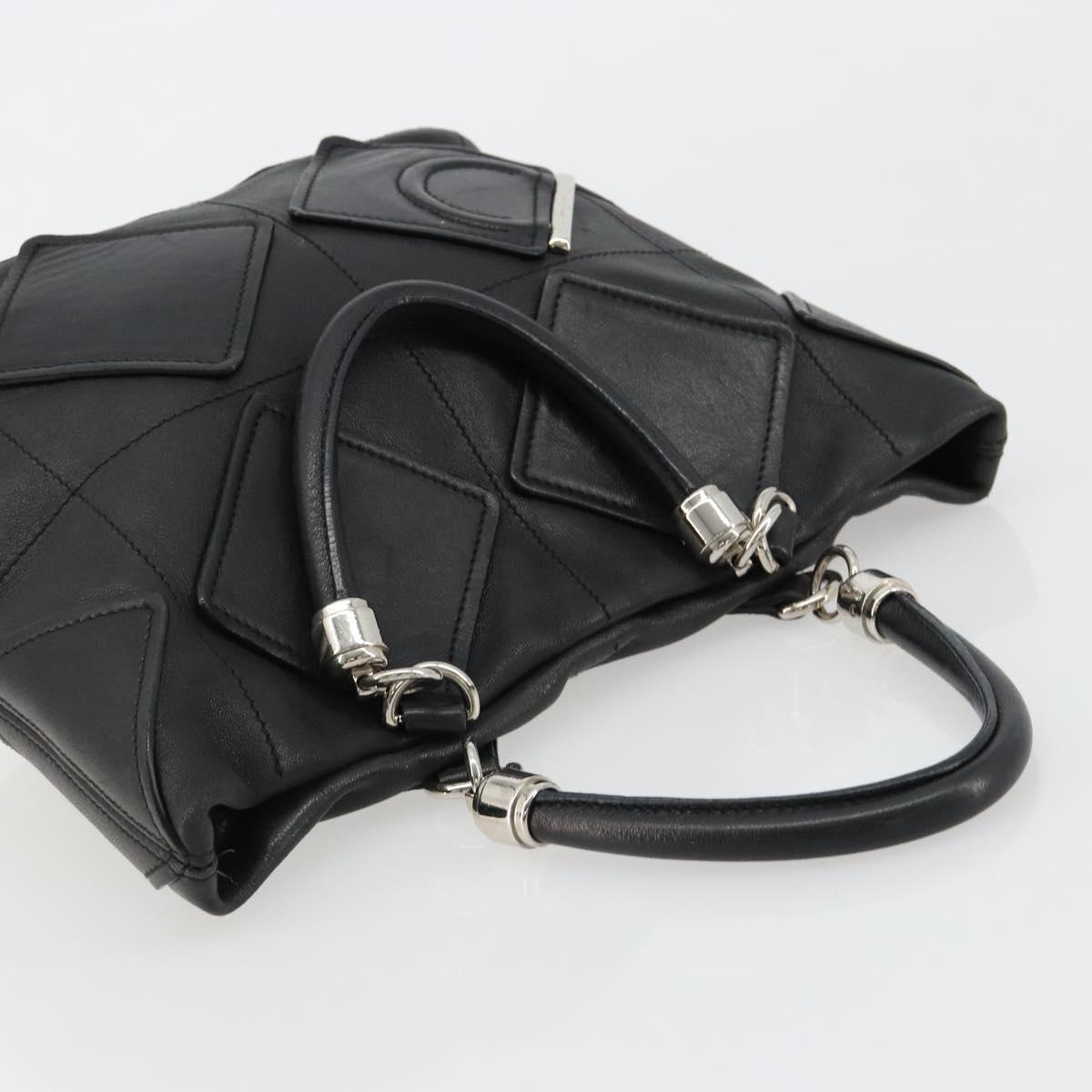 Salvatore Ferragamo Hand Bag Leather Black Silver Auth 182426